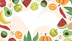 白色简约扁平风插画果蔬宣传展板背景