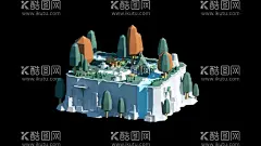 树林 野炊  - 源文件下载【酷图网】Lowpoly,小岛,岛屿,世外桃源,小场景,低面,游戏,空中,空中岛屿,浮岛,C4D,