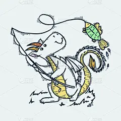 卡通,鱼类,龙,可爱的,恶作剧,乱画,蜥蜴,动物,钓鱼,尾巴