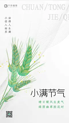 灰白简约节气小满麦子清新简洁海报