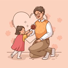 手绘关爱父母亲子感恩鲜花贺卡一家人温馨幸福场景插画ai设计素材-淘宝网