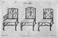 'Chinese Chippendale' chairs from 'The Gentleman and Cabinetmaker’s Directory' by Thomas Chippendale, 1754. Chinese Chippendale designs were embellished with temples, palaces, and pavilions. The blending of English, Rococo and Chinese styles are incorpora
