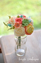 Rose, Peony, Ranunculus, Succulent, & Wildflower Bouquet / Handmade Felt Flowers: 