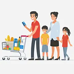 一家四口购物插画矢量图 免费下载 页面网页 平面电商 创意素材