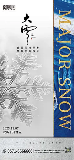 中国传统节气大雪雪花简约手机海报