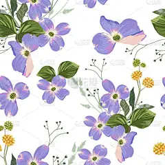 春秋紫罗兰玉兰花与草本植物无缝图案。水彩风格花卉背景为邀请，面料，壁纸，打印。植物质地。白色背景.