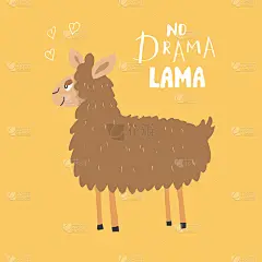 可爱的喇嘛与字母无戏剧喇嘛卡通动物宝宝和儿童印刷设计矢量插图