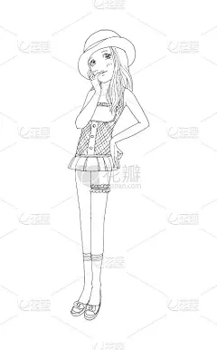 美丽可爱的女孩手绘，快乐少女少女卡通涂鸦女性孤立在白色背景矢量插图