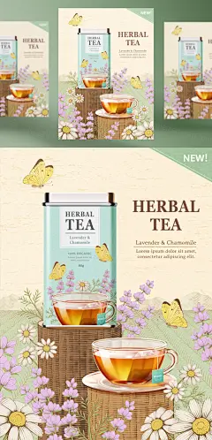 洋甘菊花茶草本有机消炎健康茶包AI矢量海报模板 Brand Chamomile Tea :  