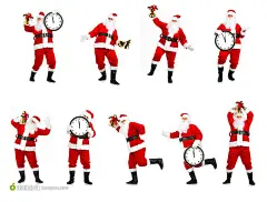 拿着时钟各种姿势的圣诞老人高清图片素材桌面壁纸