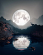 3D渲染夜间静谧的湖泊山脉自然场景图片下载