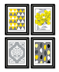 Set of Four Modern Yellow/Gray Wall Art  Print Set  by catsbeads, $35.00