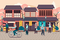 八月wwv采集到日式风格街道插画矢量图设计素材