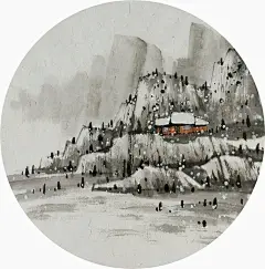 手绘字画书画客厅装饰画热销 无款国画山水画小品团扇 直径33GG24-淘宝网