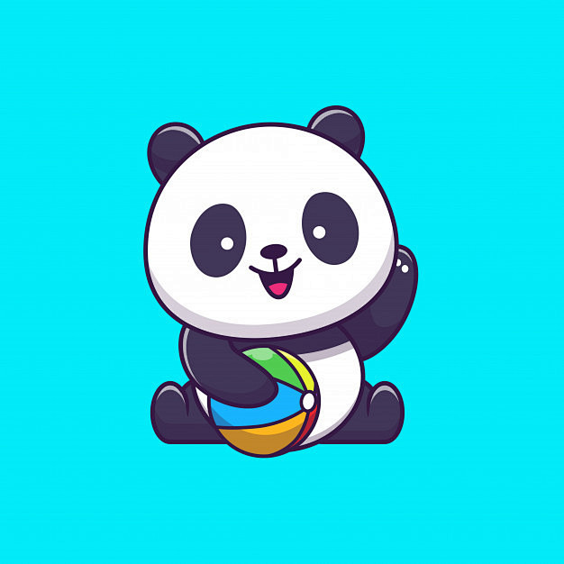 可爱的熊猫玩皮球，卡通矢量图插画矢量图素...