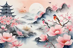 苍松山峦中国风水墨画山水画插画