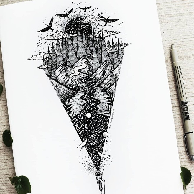 风景针管笔插画 作者:menis_art...