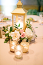 Gold Lantern Centerpiece; Blush, Ivory, & Gold Centerpiece http://significanteventsoftexas.com: 