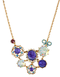 Carved Flower Necklace | Lord and Taylor : Feel every bit as lush and luxurious as this Betsey Johnson necklace. A thin gold-tone chain displays an intricate plated structure, accented with clear iridescent, violet and teal gemstones of all sizes that cre