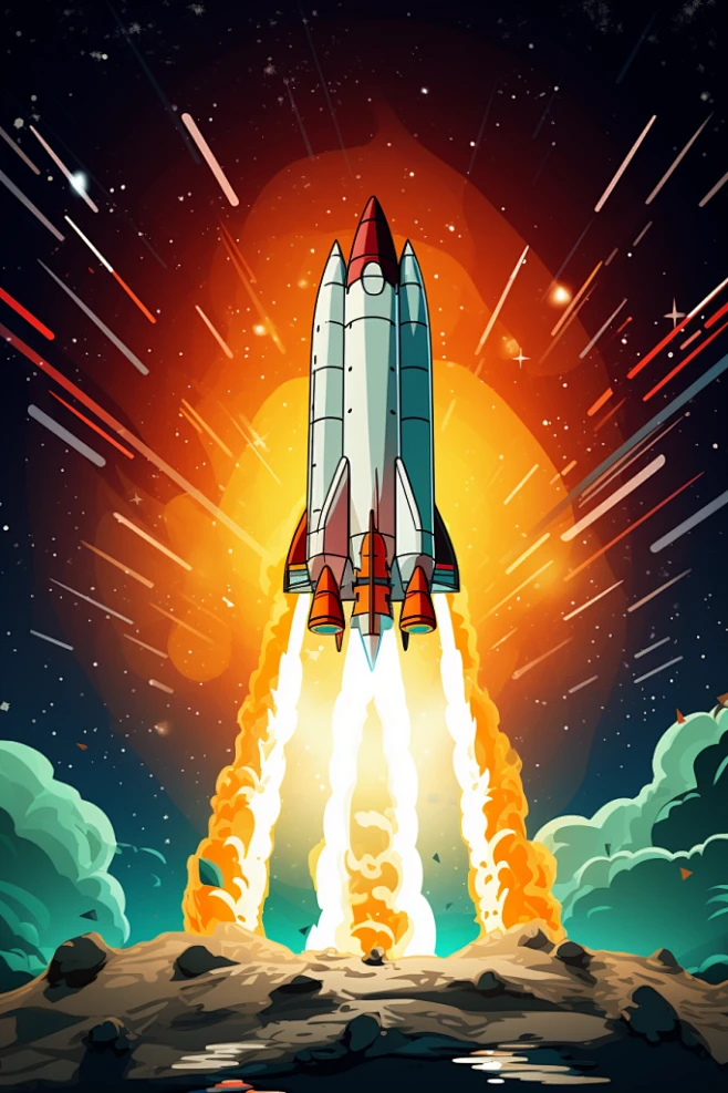 卡通宇宙火箭发射插画