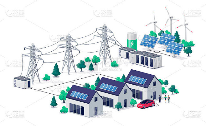 可再生太阳能电网与家庭住宅的配电传输