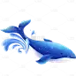 生产素材通用蓝色鲸鱼肌理扁平风插画通用元素素材
