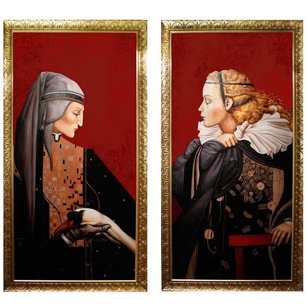 油画手绘修女人物抽象挂画 简欧式新古典美...