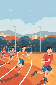 AI数字艺术扁平风校园运动会人物插画