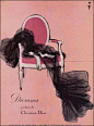 一组古早Miss Dior香水的插画广告。绝妙之处在于善用留白给人以遐想的空间，迷人、撩人。 ​​​​