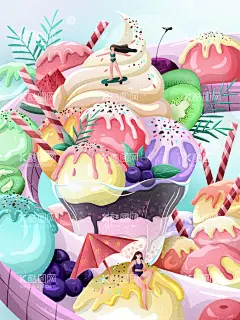 夏季冷饮插画  - 源文件下载【酷图网】夏季,冷饮,冰淇淋,小清新,手绘插画,