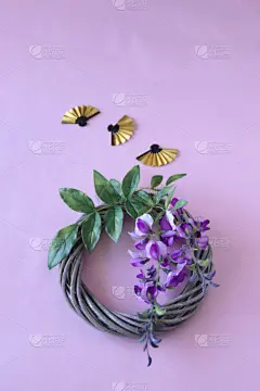 紫藤,花环,传统,周年纪念,请柬,贺卡,彩色背景,简单,春天,住宅内部