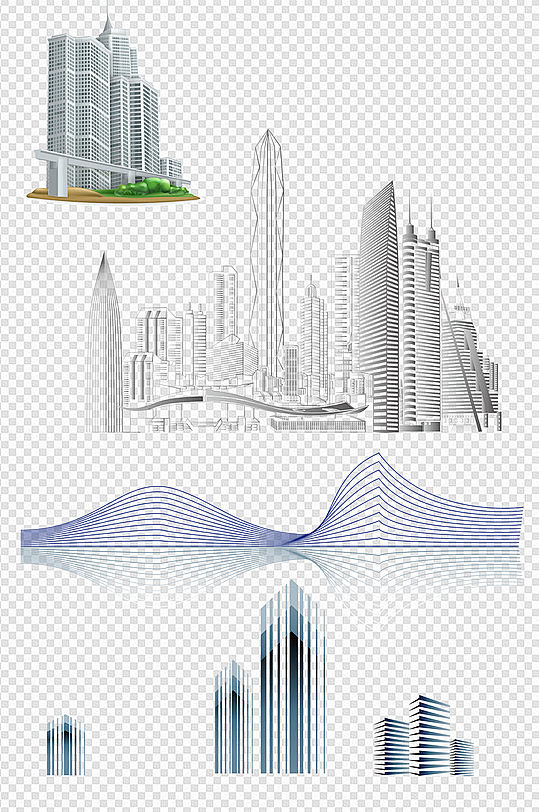 城市建筑线条剪影-众图网