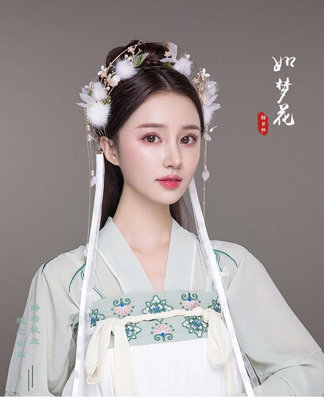 汉服头饰古风发箍飘带流苏少女发饰古代超仙气毛毛绒球古装配饰品-tmall.com天猫-花瓣网