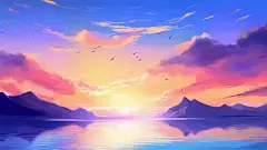 水彩插画治愈唯美天空插画云海梦幻温暖唯美桌面壁纸落日余晖ai绘画 - 觅知网