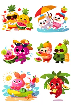 可爱水果人物造型插画