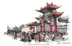 【很适合初学者（考研/工作）临摹学习！】当酒精性颜料遇上钢笔的线条产生的火花！景观建筑手绘表现.（投稿：@Iamwhatiam-songwei ）