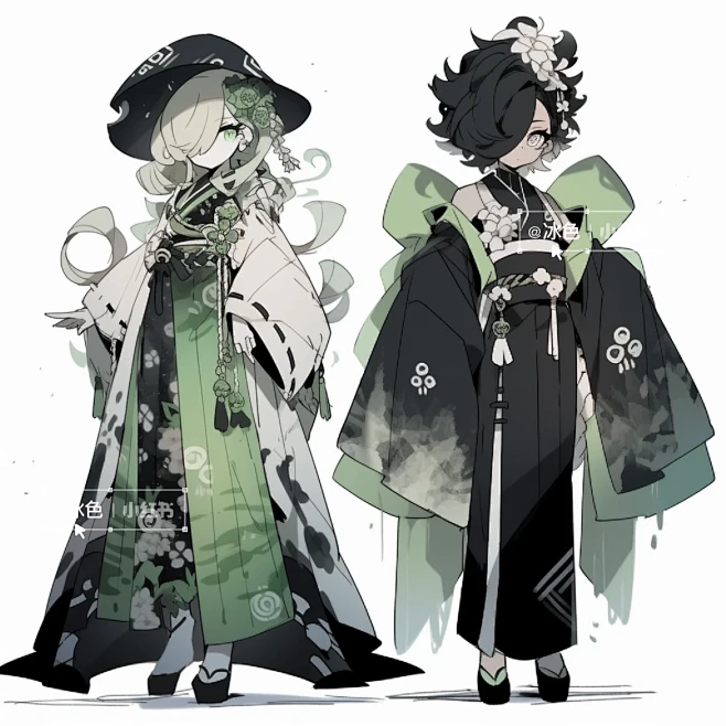 ai动漫服饰效果展示，竹叶和服_1_冰色...