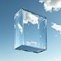 Rectangular glass floating in the sky，Real texture，clear glass 3d square，nice light，renderings，HD