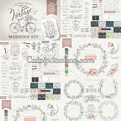 cm246复古素雅唯美飘带手绘水彩请柬生日卡PNG免扣PS矢量设计素材-淘宝网