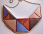 Geometric bib necklace embroidered in soft tans rose lavender and taupe