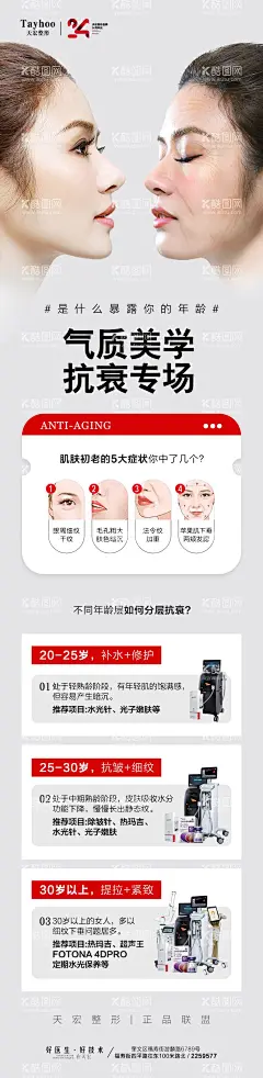 医美抗衰海报  - 源文件下载【酷图网】海报,长图,医美,整形,抗衰老,热玛吉,超声炮,年轻化,白色,简洁,