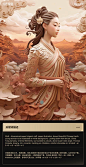 Multi - dimensional paper kirigami craft, paper illustration, brown Beautiful Chinese Hanfuyoung woman to be illustrated on white background, Looking down from the air, ChinaTang Dynasty, Oriental Elements, surrounded by clouds, above super wide angle, Th