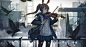 Anime 6434x3508 anime girls Arknights Amiya (Arknights) ponytail animal ears violin birds rain sketch (artist) closed eyes