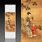 仿古卷轴人物画连生贵子幸福女人家居挂画好运丝绸画字画古典仕女-淘宝网