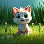 AIGC绘画 逼真的3d动画小猫角色设计 绿草地