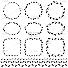 黑色手绘矢量叶框架和边界图案