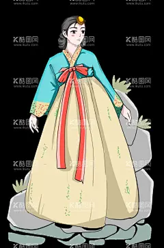 韩服朝鲜的女孩服装插画  - 源文件下载【酷图网】韩服,朝鲜,女孩,服装,插画,