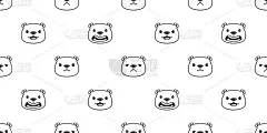小熊无缝图案北极熊万圣节化妆面岩石花式矢量卡通瓷砖壁纸涂鸦重复背景插图设计