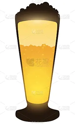 比尔森啤酒杯的黑色剪影，里面盛着发光的啤酒