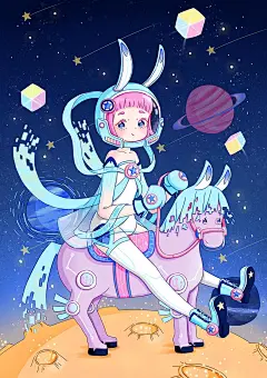 手绘教程！登上月球梦幻风格插画